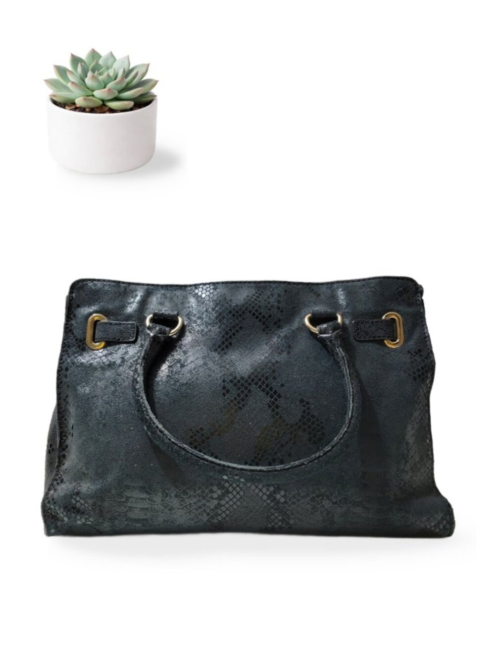 Michael Kors Hamilton Large Tote Black Metallic Snake Embossed Gold Hardware Bag - Picture 3 of 9